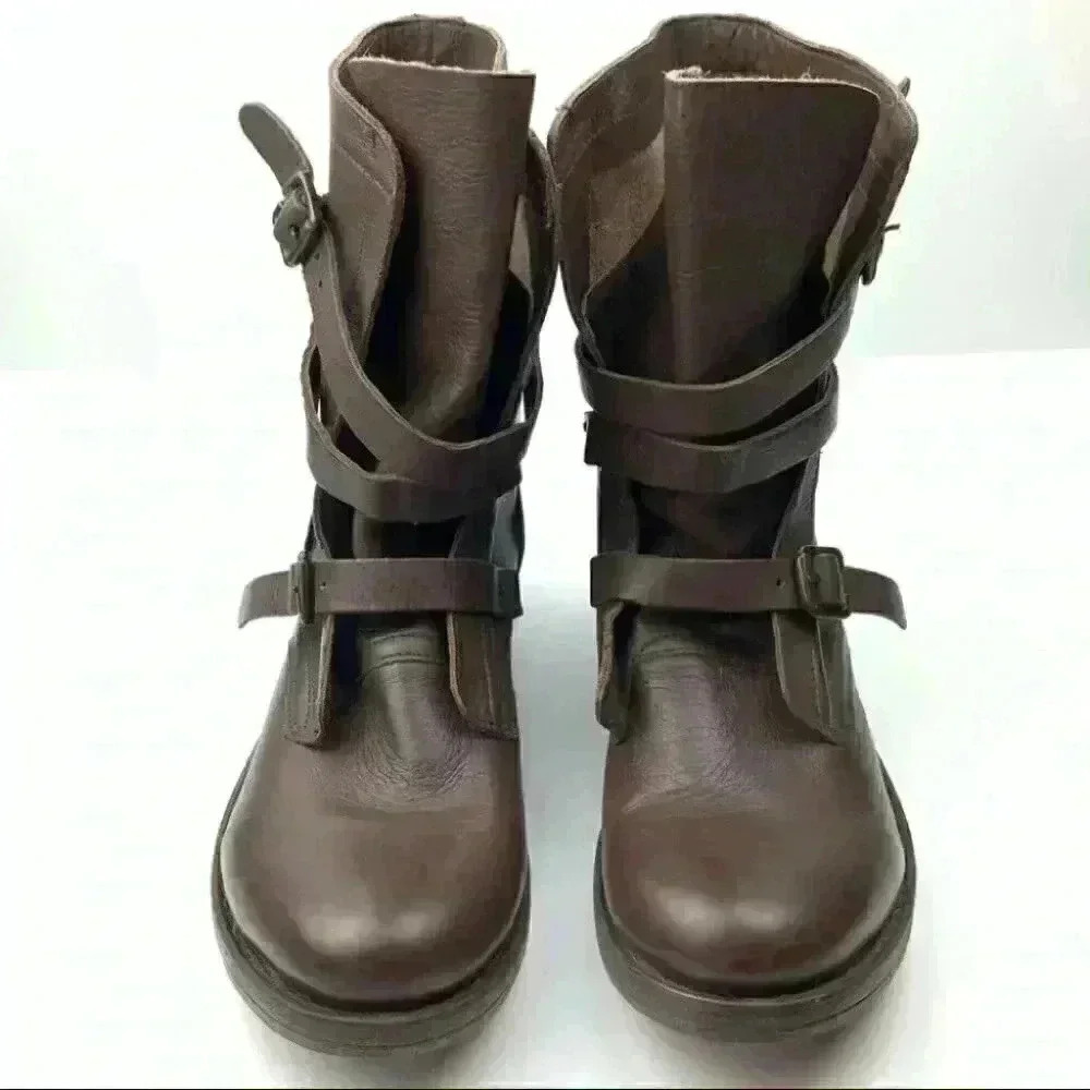 Dina true womens mid calf moto boots size 7 brown leather - Picture 2 of 10